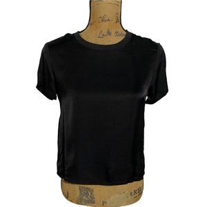 Nation XS Top Solid Black Semi Sheer 100% Viscose Short Sl Casual Cute Cozy